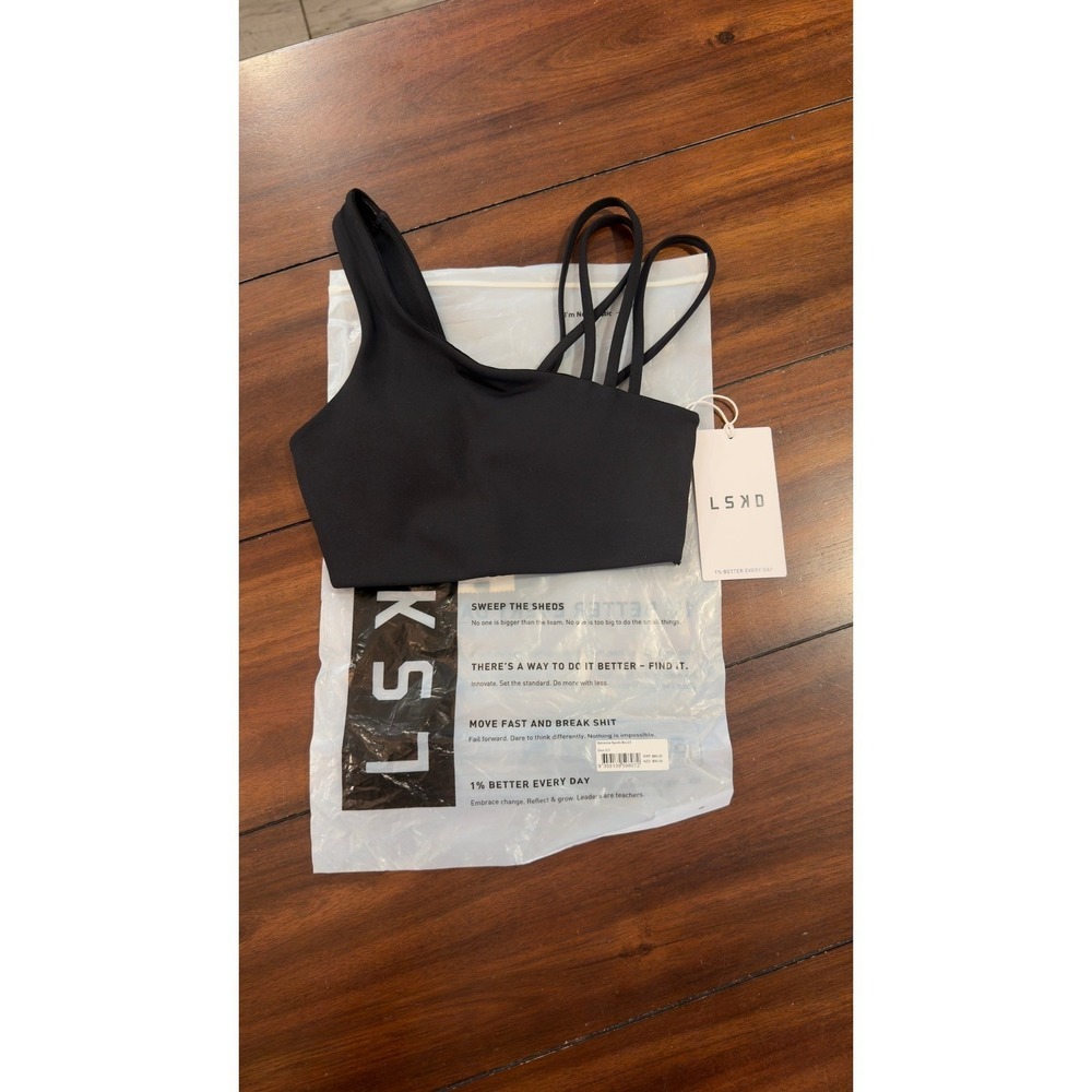 LSKD Galvanise Sports Bra 2.0 Black Asymmetric Strappy Women's 2XS NEW NWT
